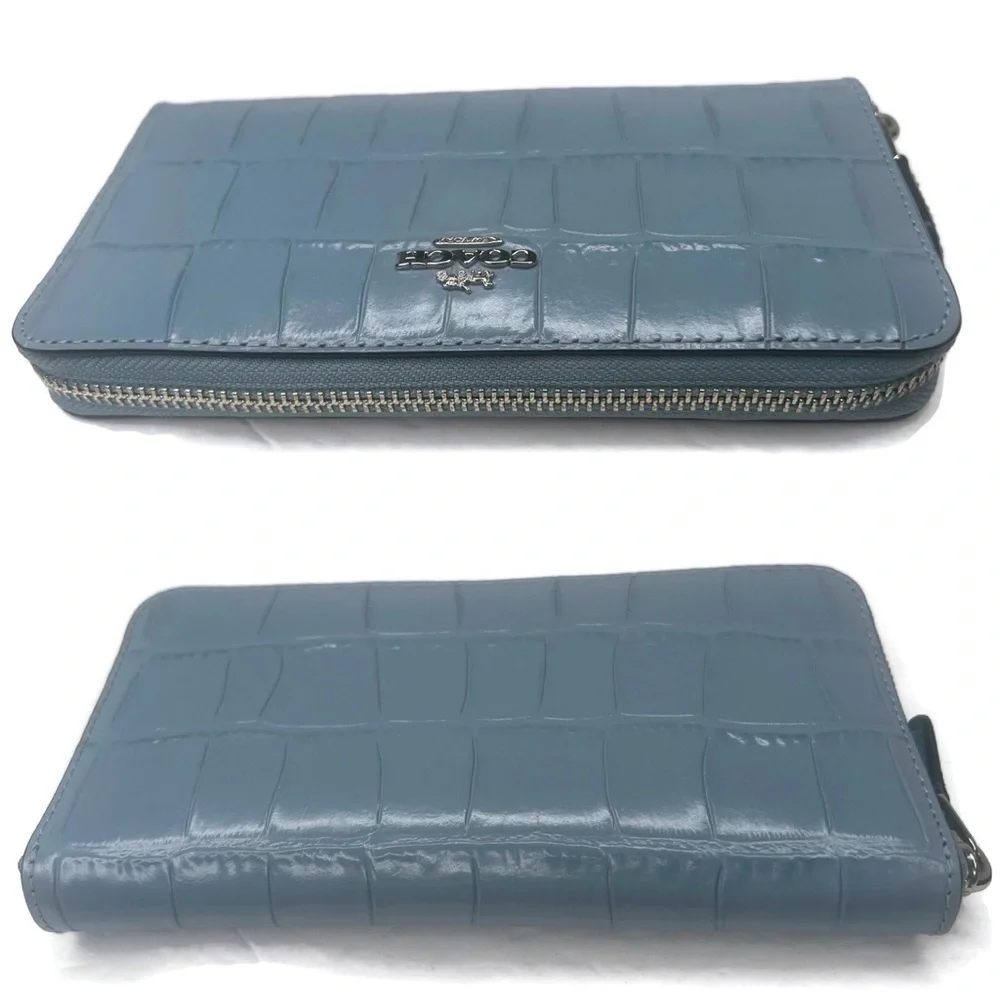 Coach Blue Leather Croc Full-Sized Wallet